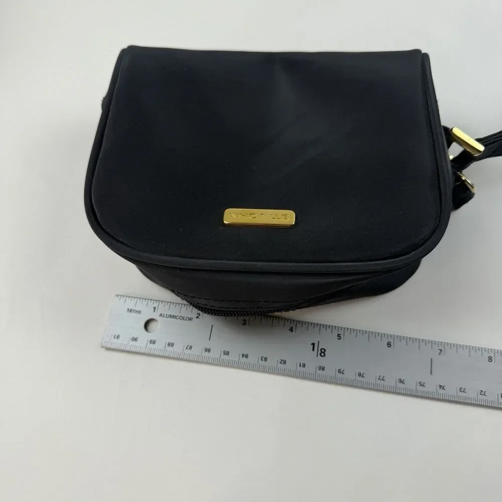 St John Small Mini Black Nylon Zip Around Cosmetics Handbag Wristlet Travel 7x5
